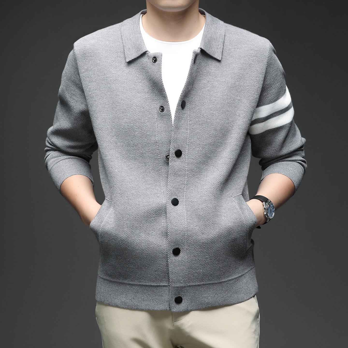 Knitted Cardigan Lapel Korean Slim Men's Jacket