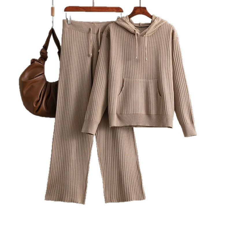Cotton Casual Knitting Suit Hooded