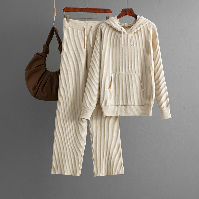 Cotton Casual Knitting Suit Hooded