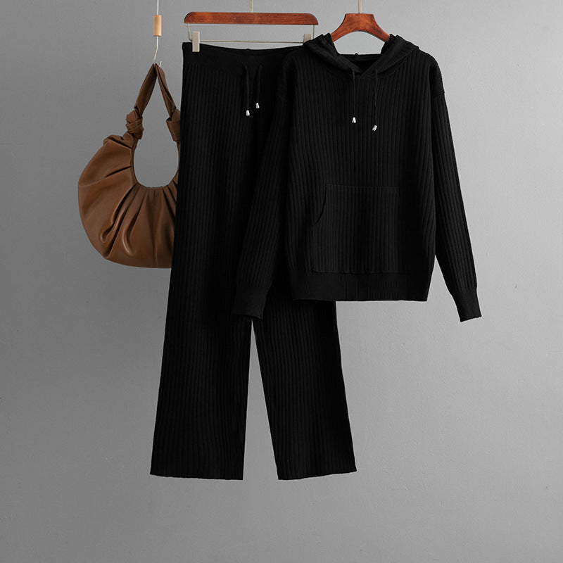 Cotton Casual Knitting Suit Hooded