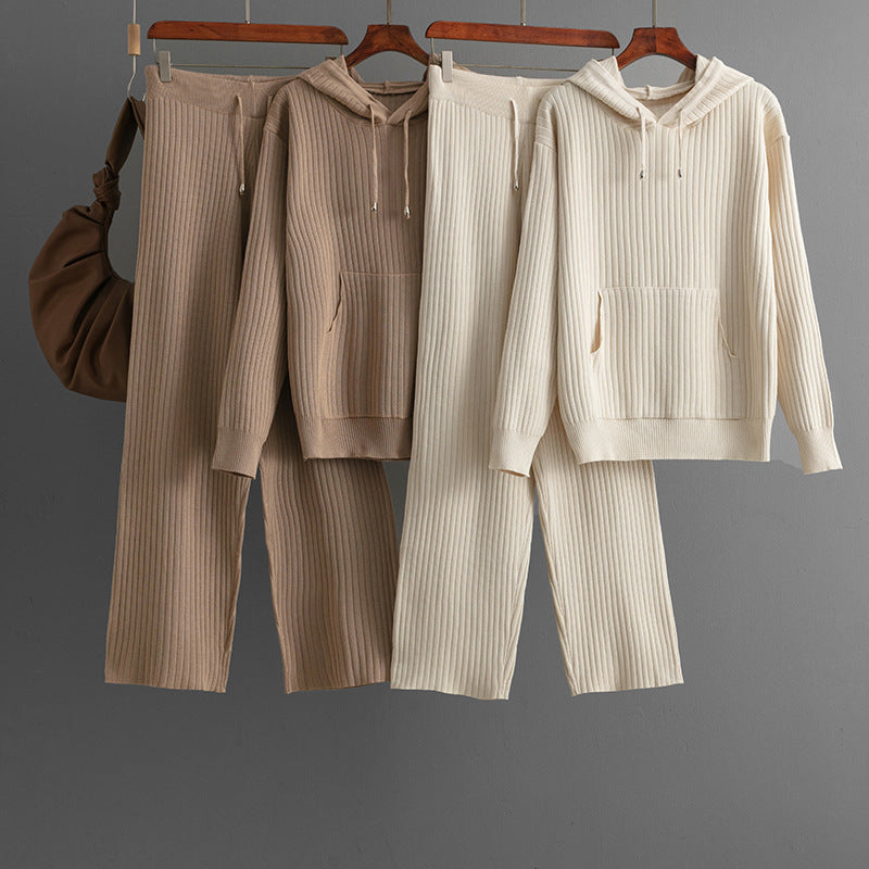 Cotton Casual Knitting Suit Hooded