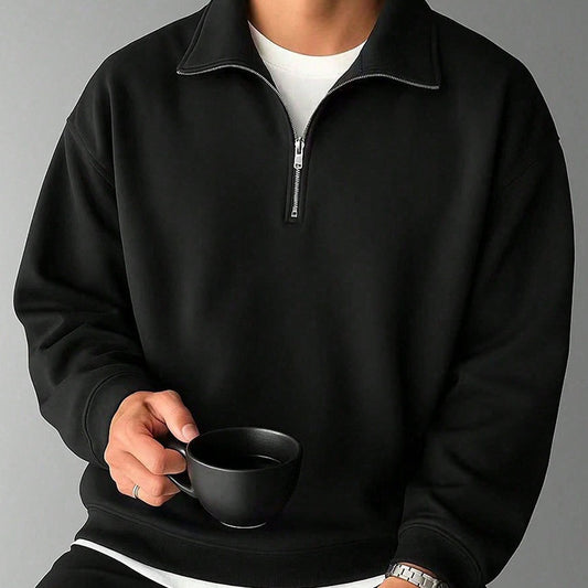 American Retro Solid Color Lapel Sweatshirt Men's Loose Trendy