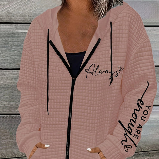 Women's Casual Printed Zipper Hooded Long Sleeve Sweater Coat